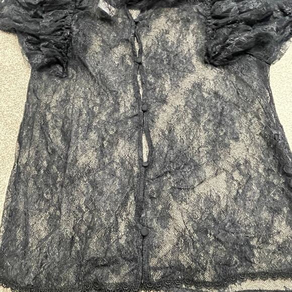 Romantic Gothic Black Lace top sz L Sheer coquette Scalloped Elegant Whimsigoth - Picture 12 of 12